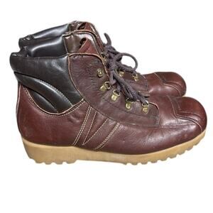 Vintage Women's Dexter Shoe Leather Wedge Platform Outdoor Hiking Boots Size 12M